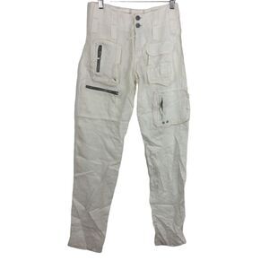 Johnny Was Pete & Greta Womens Tyla Multi Zipper Cargo Pants Off White Size 0